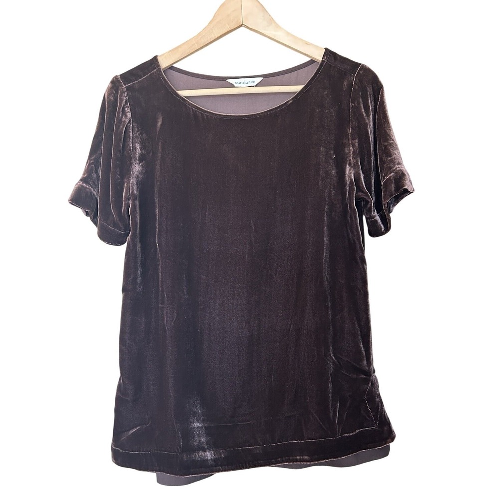 Sundance Velvet Velour T Shirt Brown Rayon Silk Blend Boho Dark Romantic Size XS